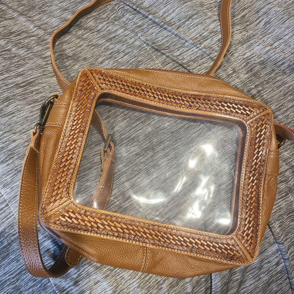 Myra Bag Brown Crossbody with Woven Detail